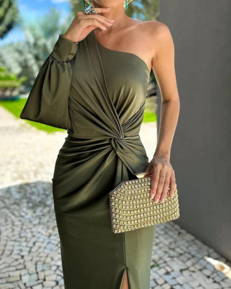 CM | Vestido midi asimétrico de tiras acanaladas