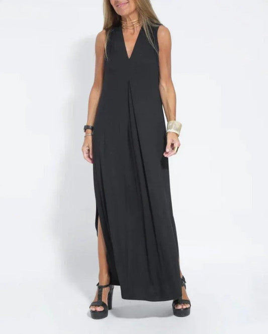 CM | Vestido monocromo sin mangas con escote en V