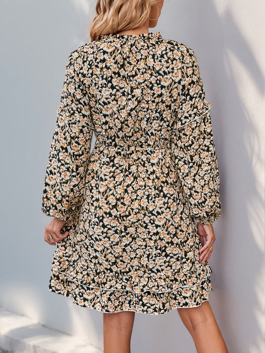 CM | Perfee Minivestido estampado de manga larga con escote anudado