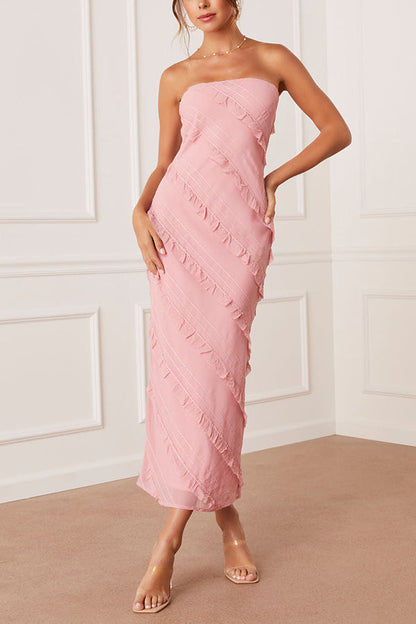 CM | BAYLIE MAXI VESTIDO SIN TIRANTES CON COSTURA VOLANTE