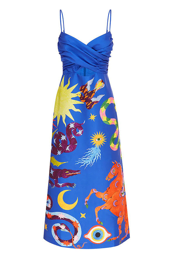 CM | Main Stage Vestido midi estampado con volantes y detalles cruzados