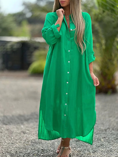 CM | Vestido camisero casual monocolor de señora con tapeta de botones