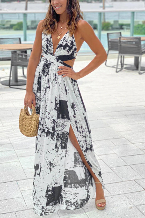 CM | MAXI VESTIDO BLANCO ESTAMPADO CON RECORTES