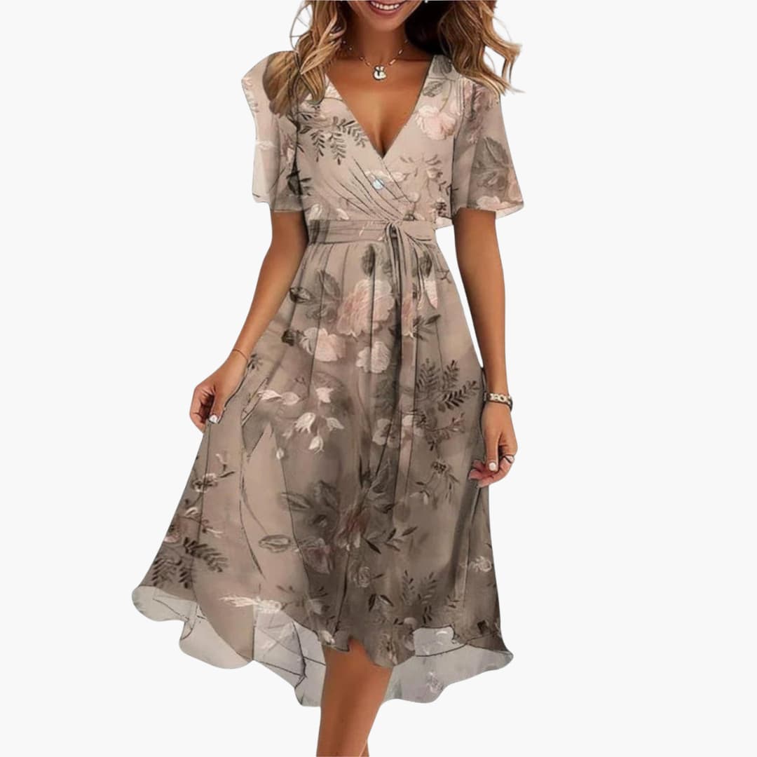 CM | Vestido midi de verano para mujer con bajo alto y escote en V