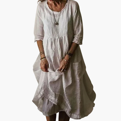 CM | Vestido midi de verano para mujer con mangas 3/4 y pliegues