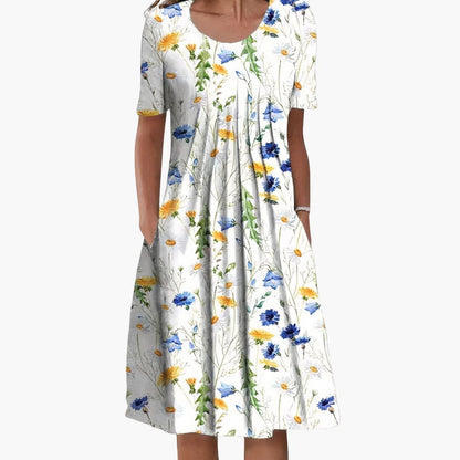 CM | Vestido midi de verano para mujer con estampado floral y manga corta