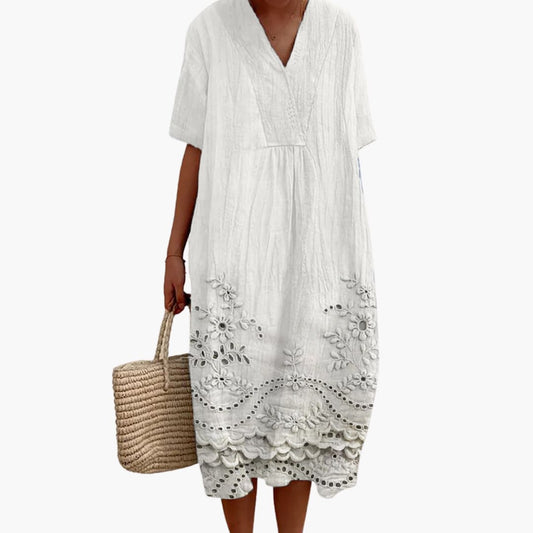 CM | Vestido midi de verano para mujer con bordados y manga corta