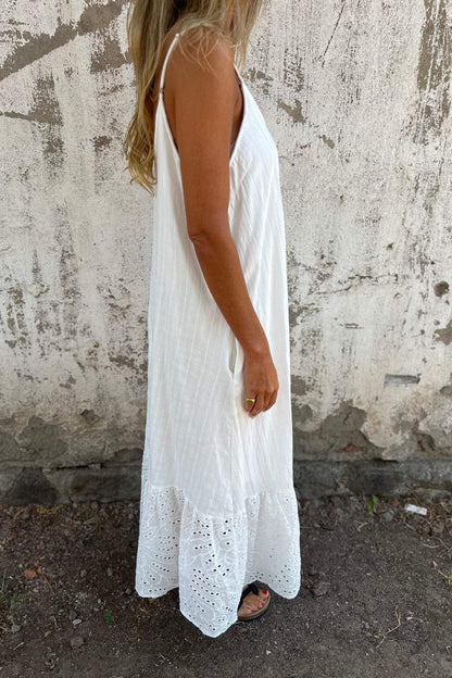 CM | Vestido largo con tirantes de algodón y lino