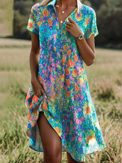 CM | Vestido corto vaporoso con estampado de flores de campo