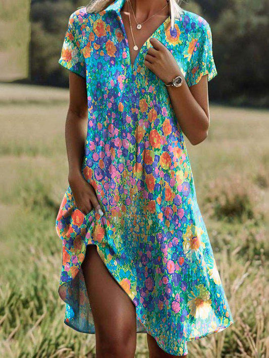 CM | Vestido corto vaporoso con estampado de flores de campo