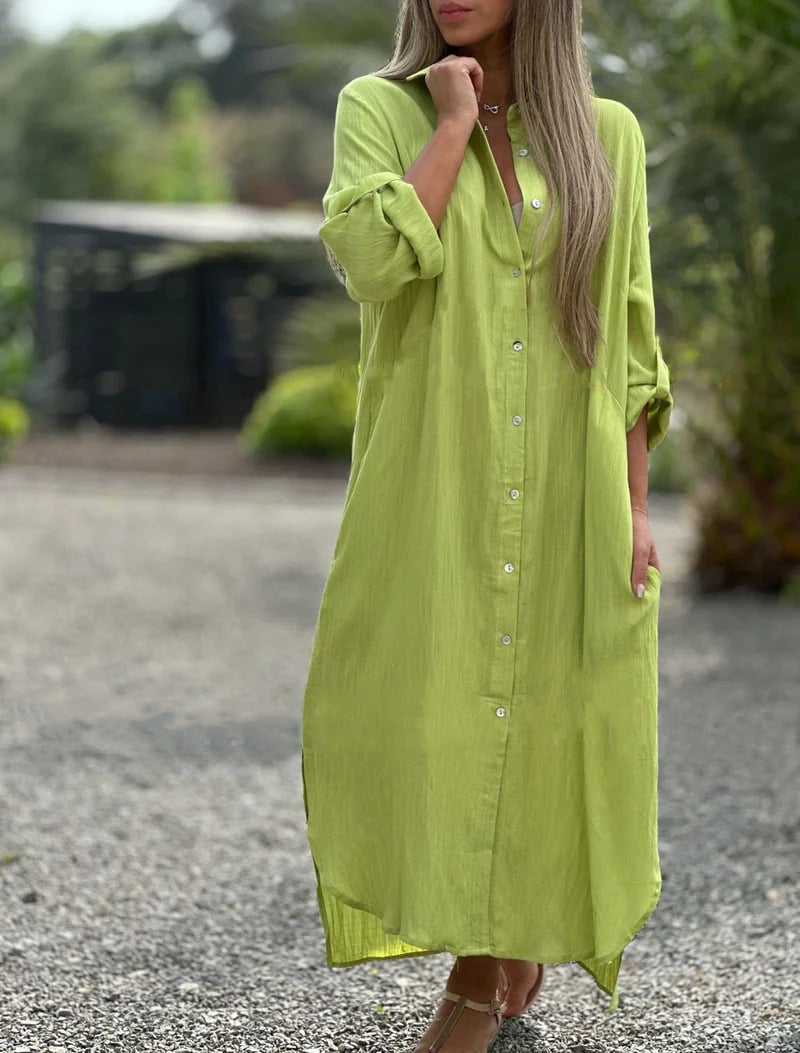 CM | Vestido camisero casual monocolor de señora con tapeta de botones