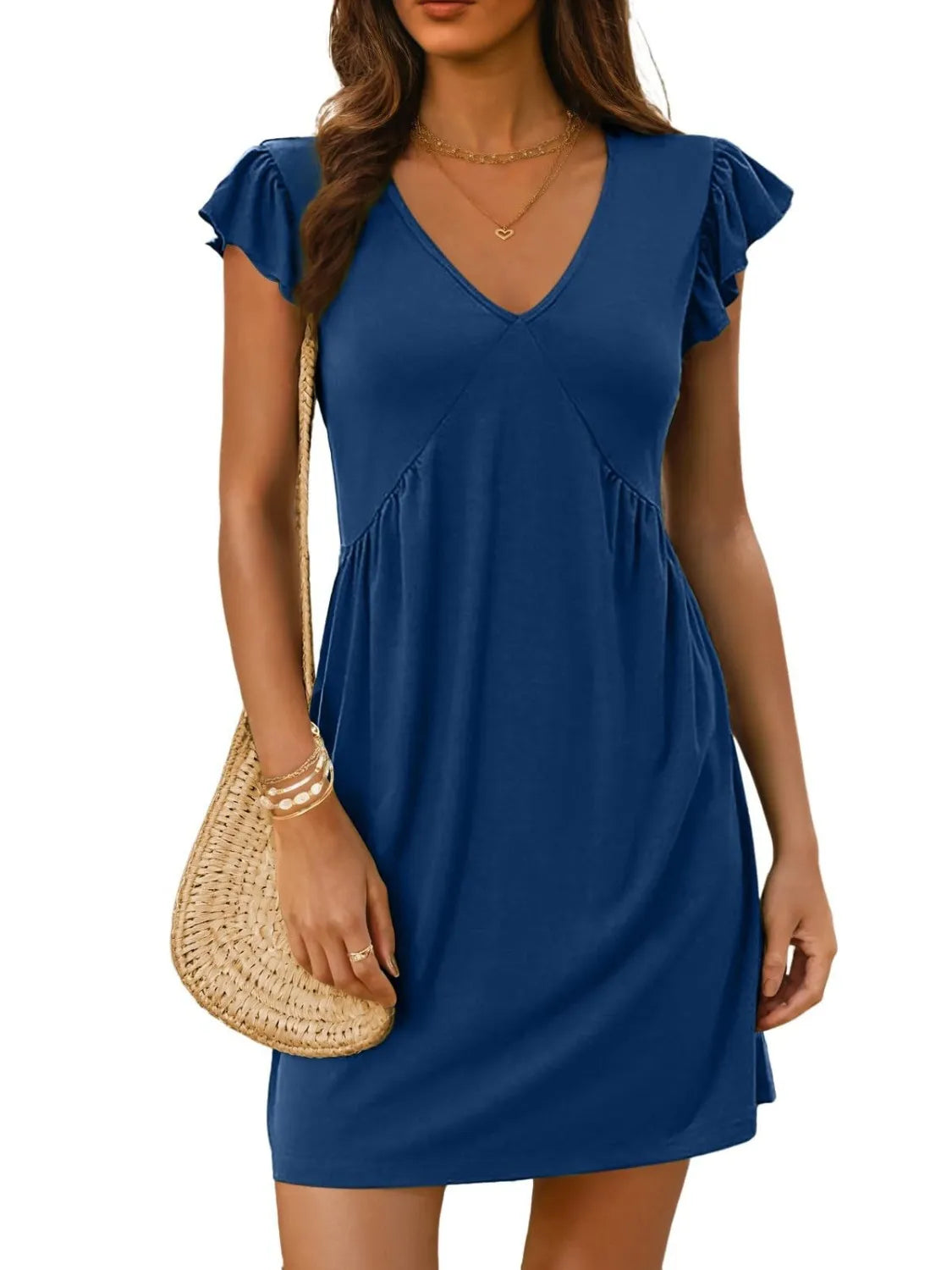 CM | Mini vestido con cuello en V y mangas fruncidas con capucha