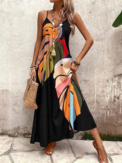 CM | Vestido maxi de mujer - Cuello en V - Tirantes finos - Vestido casual fluido y ligero