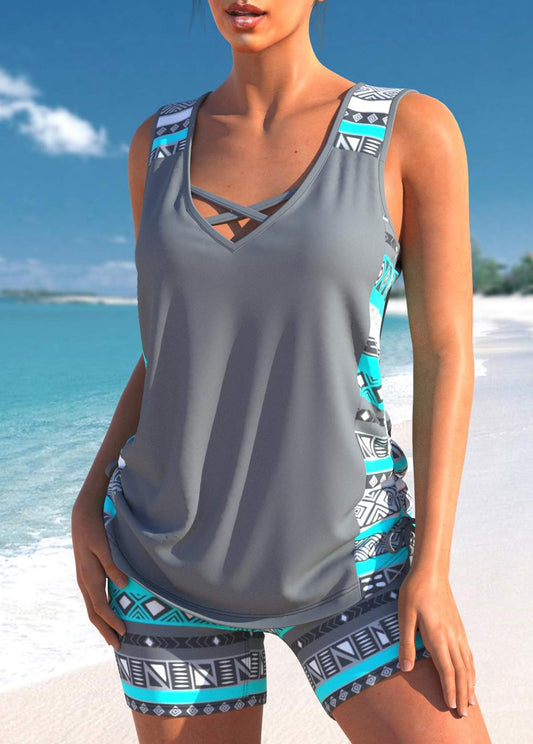 CM | Tankini con estampado tribal y detalle cruzado