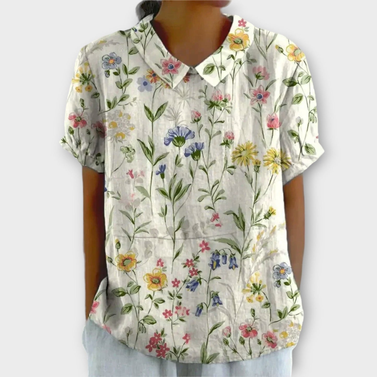 CM | Blusa de algodón y lino con estampado floral