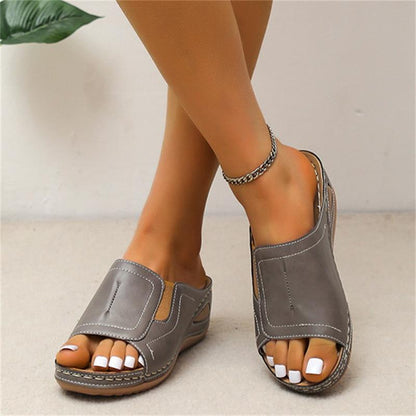 CM | Casual Verano Confort Diario Slip On Sandalias de cuero de color sólido