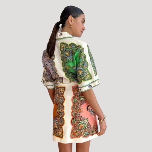 CM | Minivestido camisero de mujer con estampado paisley