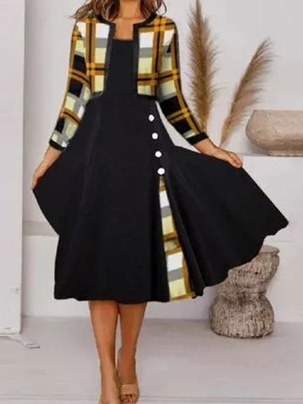 CM | túnica bloque escote redondo vestido midi A-line