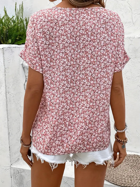 CM | Blusa con estampado floral y cuello con muesca