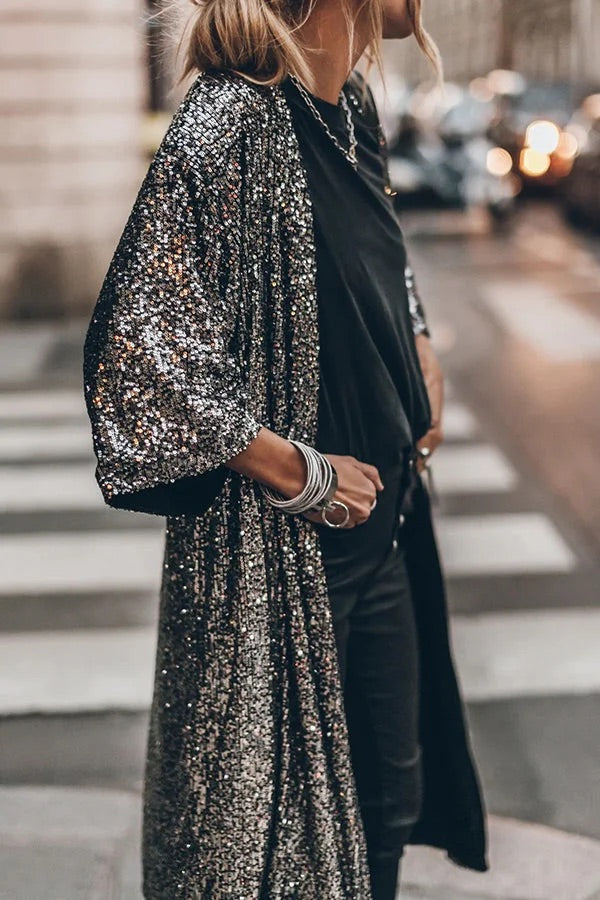CM | Kimono de lentejuelas con mangas de campana Disco glamour