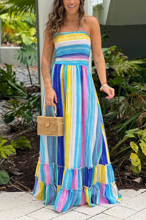 CM | MAXI VESTIDO MULTICOLOR CON TOP FRUNCIDO
