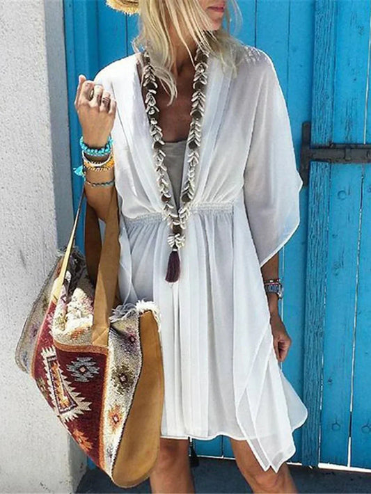 CM | Minivestidos de playa asimétricos y fruncidos para mujer