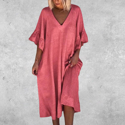 CM | Vestido monocolor con mangas de volantes