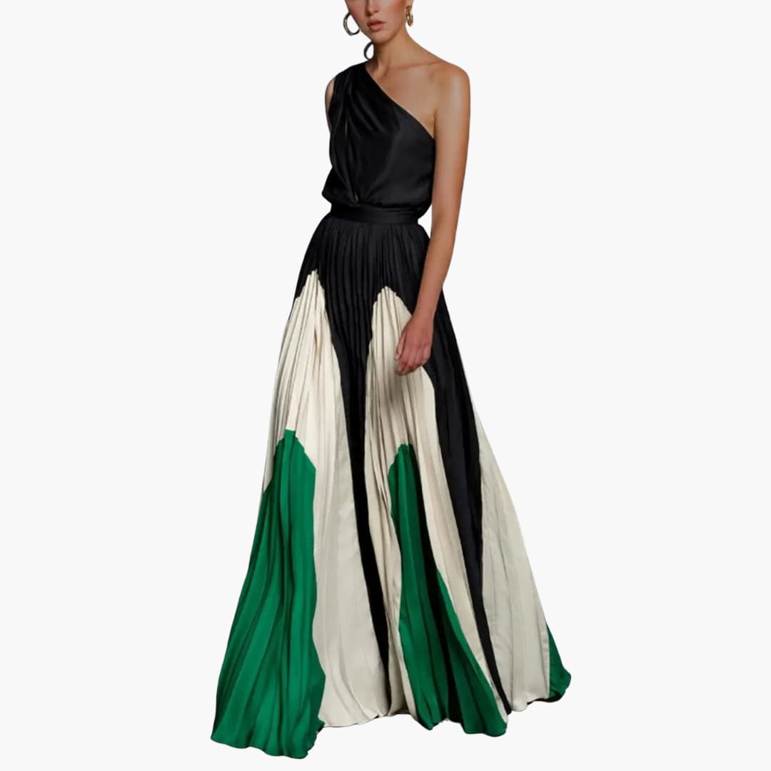 CM | Maxi vestido de mujer con un hombro y falda plisada