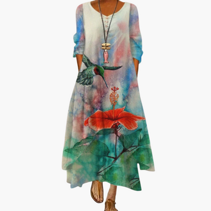 CM | Vestido maxi de verano para mujer con mangas largas y estampado floral