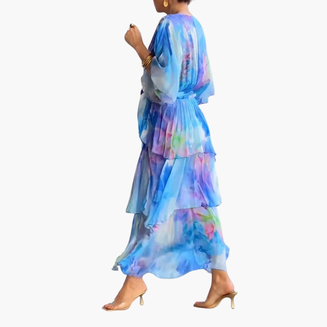 CM | Vestido maxi de verano para mujer con cinturón en la cintura y medias mangas