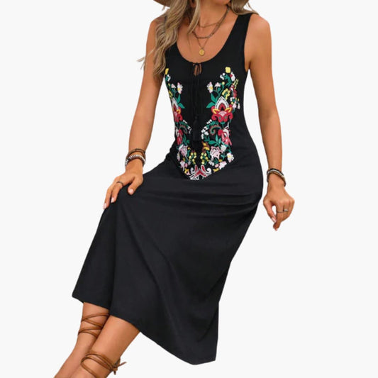 CM | Vestido midi de mujer sin mangas con bordado floral