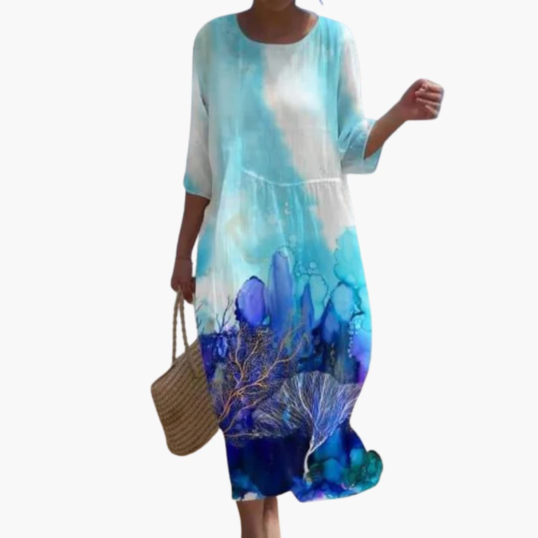 CM | Vestido midi floral de mujer con mangas 3/4 para el verano