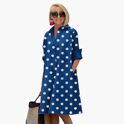 CM | Vestido midi de mujer con manga larga y estampado de lunares