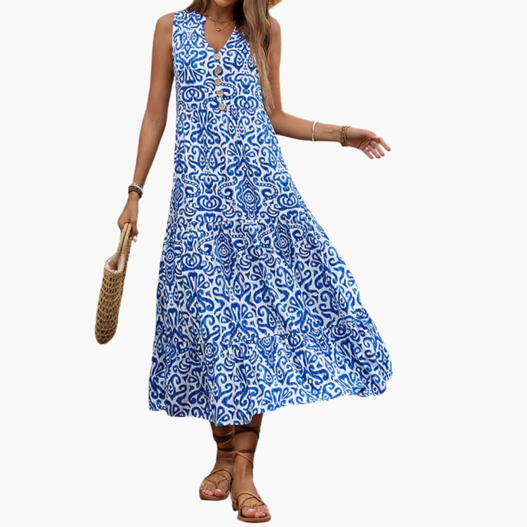 CM | Vestido midi de verano sin mangas para mujer con estampado floral