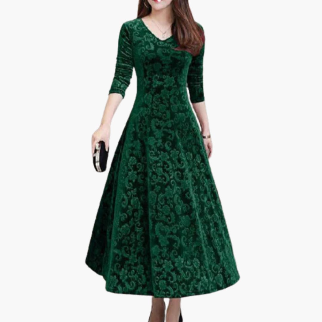 CM | maxi vestido de mujer en línea A con estructura floral y mangas
