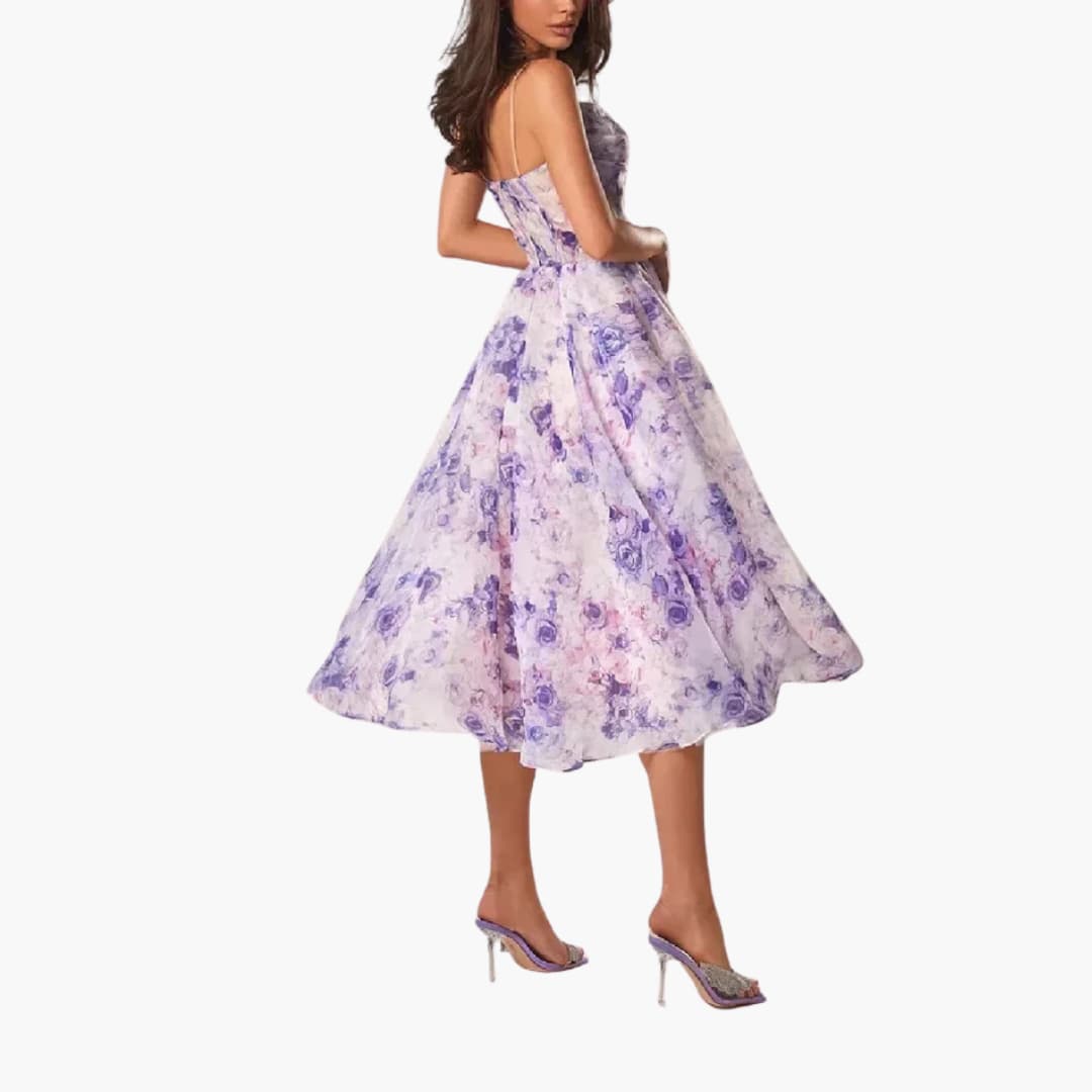 CM | Vestido midi de mujer con estampado floral y tirantes finos
