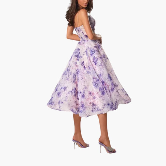 CM | Vestido midi de mujer con estampado floral y tirantes finos