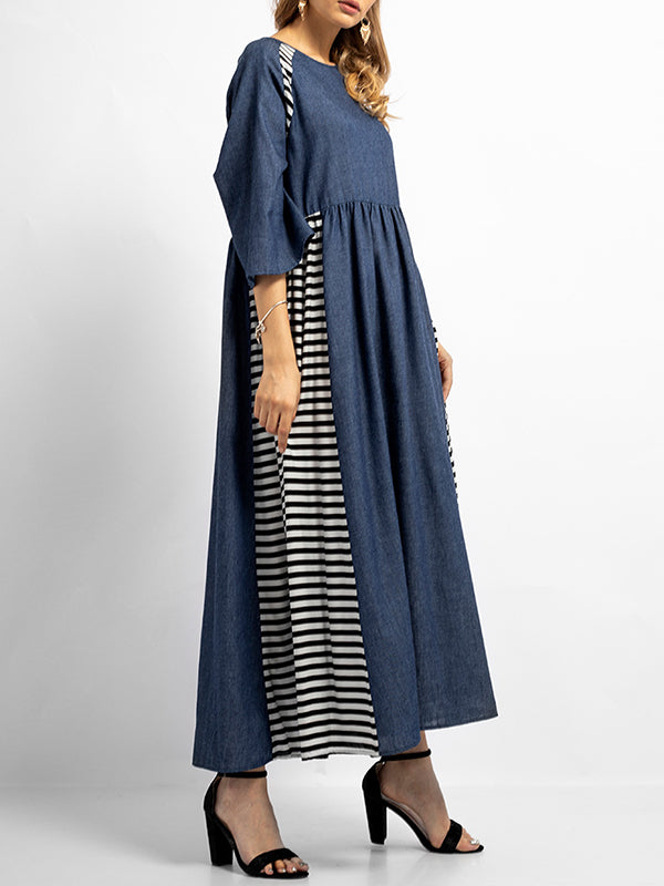 CM | Sabrina vestido monocromo de rayas en línea A