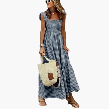 CM | maxi vestido sin mangas para mujer con corpiño fruncido