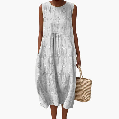 CM | Vestido midi de verano sin mangas para mujer con bolsillos laterales