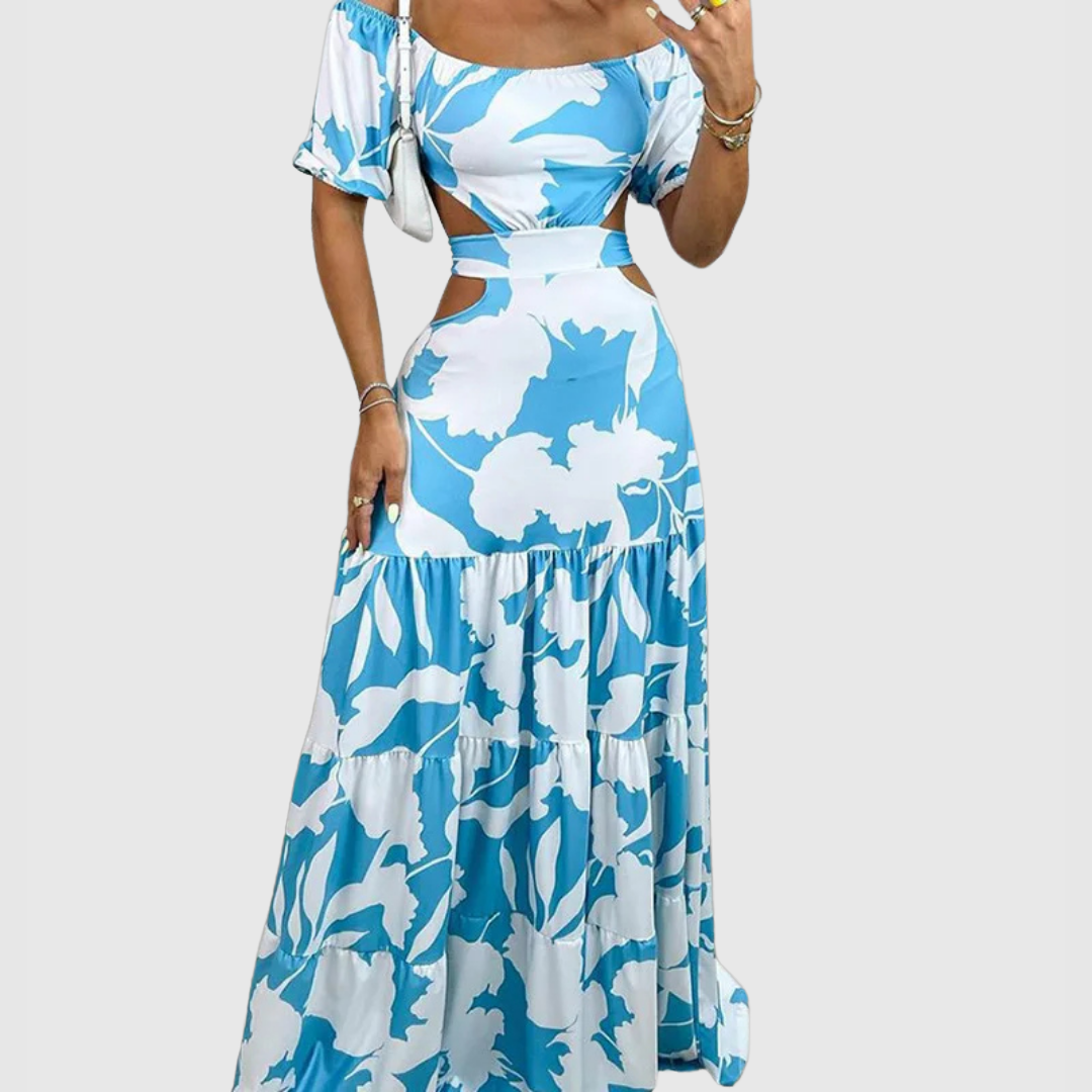 CM | Elegante vestido midi con grano y escote irregulares