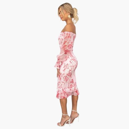 CM | Vestido midi veraniego para mujer con estampado floral y mangas transparentes
