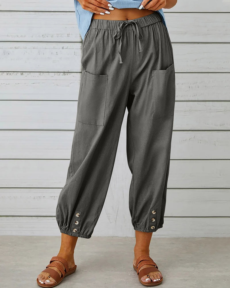 CM | Cómodo pantalón cargo con cordón y botones