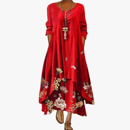 CM | Vestido maxi de verano para mujer con mangas largas y estampado floral