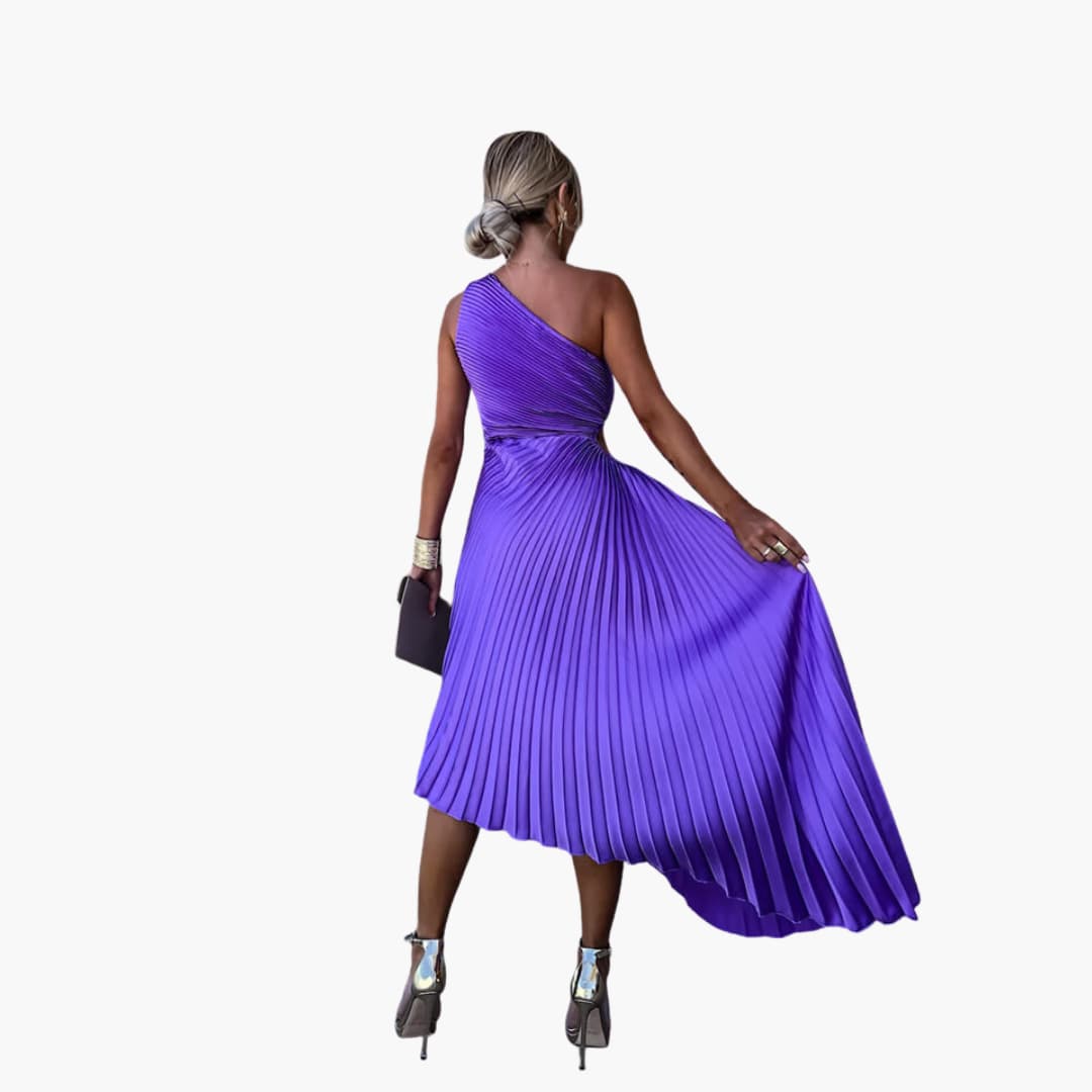 CM | Vestido midi de mujer con un hombro y dobladillo asimétrico
