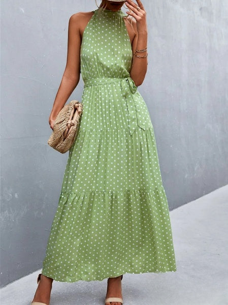 CM | Vestido mono de tirantes y escote halterneck con estampado de lunares ondulados
