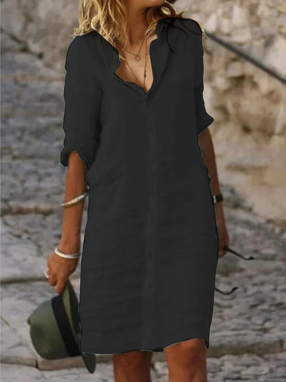CM | Vestidos monocolor de algodón con vuelta y botones y media manga