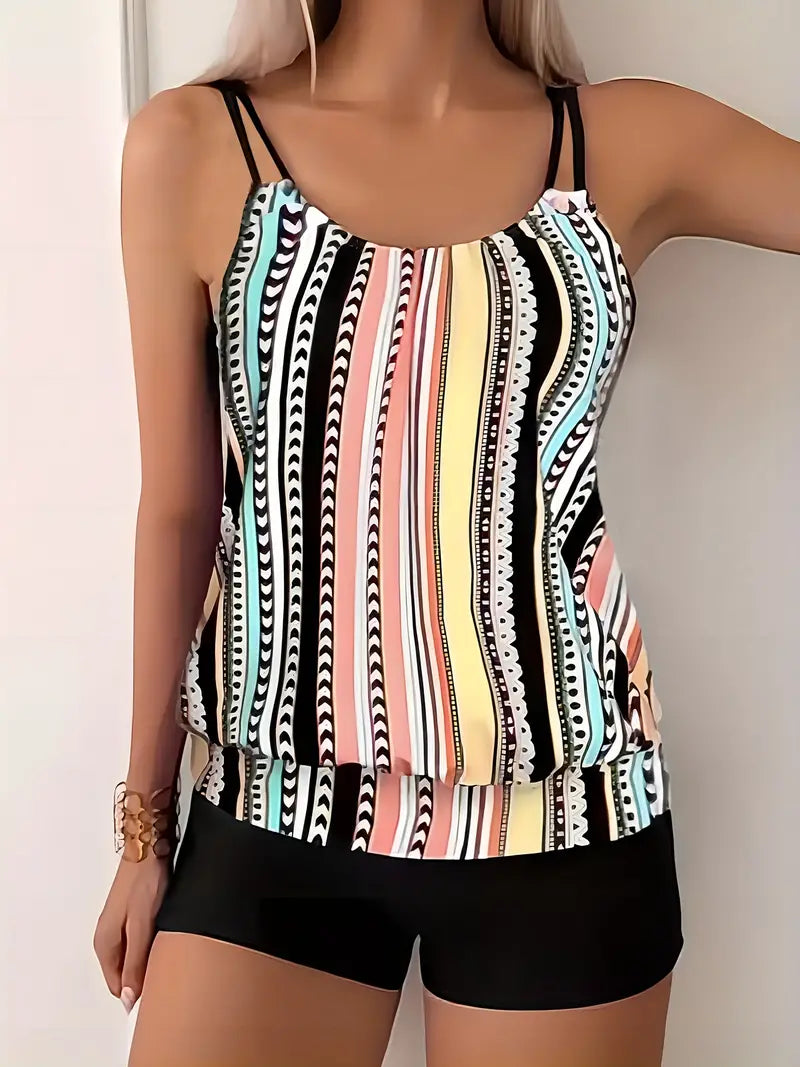 CM | Tankini de rayas con estampado