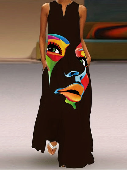CM | Maxi Vestido Estampado Máscara Chic