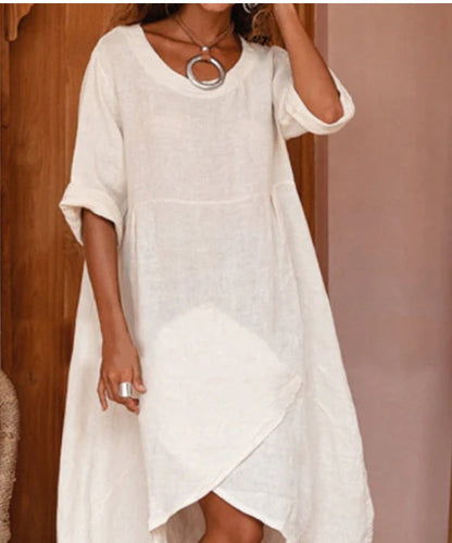 CM | Mujeres Maxi Vestido Cuello Bolsa Verano Suelto Casual Baggy Robe Mujer Retro Vestidos Largos